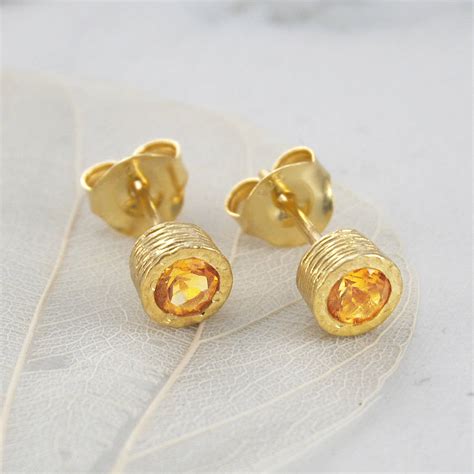 November Round Citrine Birthstone Gold Stud Earrings By Embers | notonthehighstreet.com