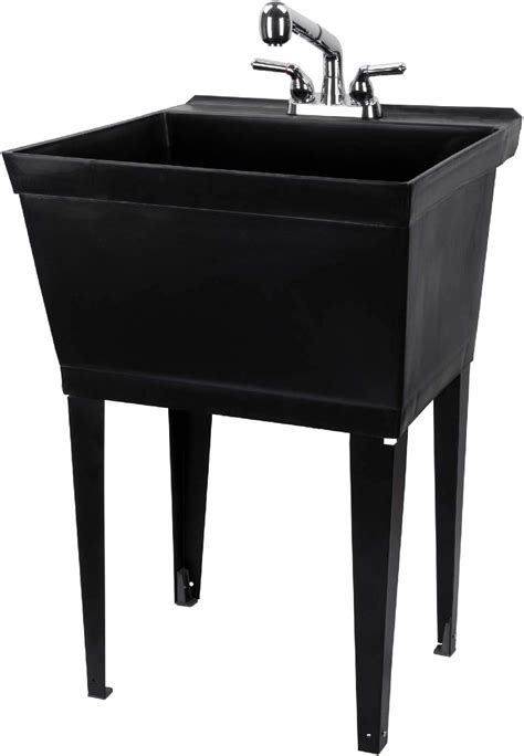 Black Utility Sink Laundry Tub with Pull Out Chrome Faucet, Sprayer Spout, Heavy Duty Slop Sinks ...