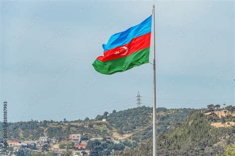 Azerbaijan, Bayraq place for national Azerbaijan flag in front of green ...