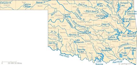 Map of Oklahoma Lakes, Streams and Rivers