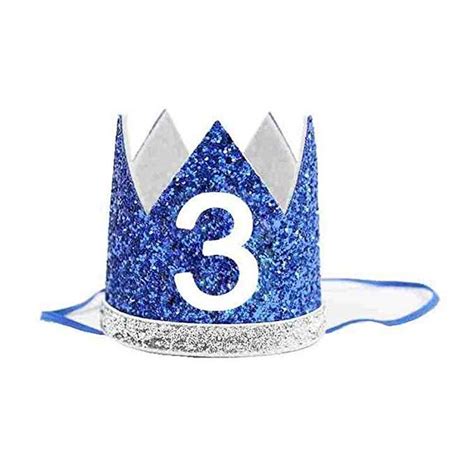 3rd Birthday Glitter Crown - Blue and Silver | Baby boy birthday, Boy birthday, Party hats