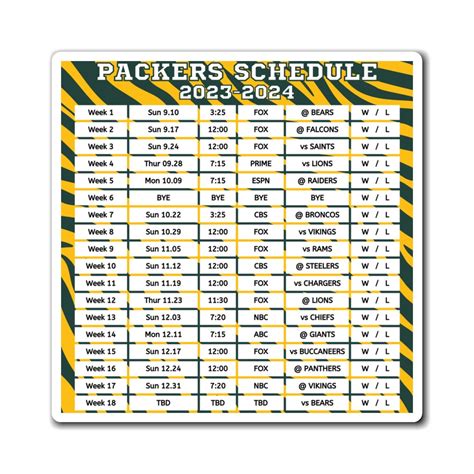 2023 2024 Green Bay Packers Schedule Magnet 6 X 6 Inches NFL - Etsy Finland