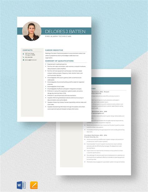 Fire Alarm Technician Resume in Pages, Word - Download | Template.net