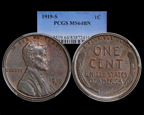 1919-S 1C Lincoln Wheat Cent PCGS MS64BN - The Penny Lady®