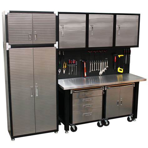 9 Piece Standard Garage Storage System Stainless Steel Workbench High Rated Quality Solutions