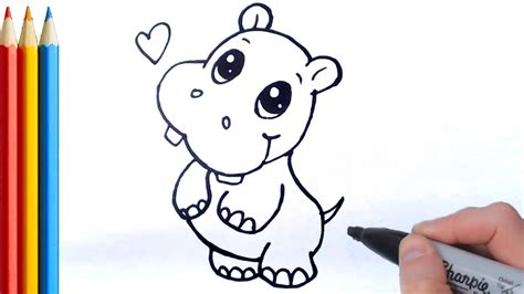 (fast-version) How to Draw Cute Hippo (Simple) - Step by Step Tutorial ...