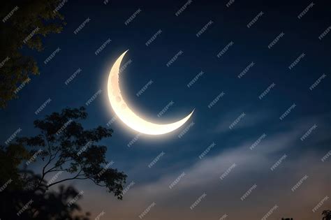 Premium AI Image | The bright glowing crescent moon on the night ai ...