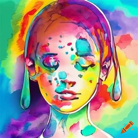 Artwork of a girl crying rainbow tears on Craiyon