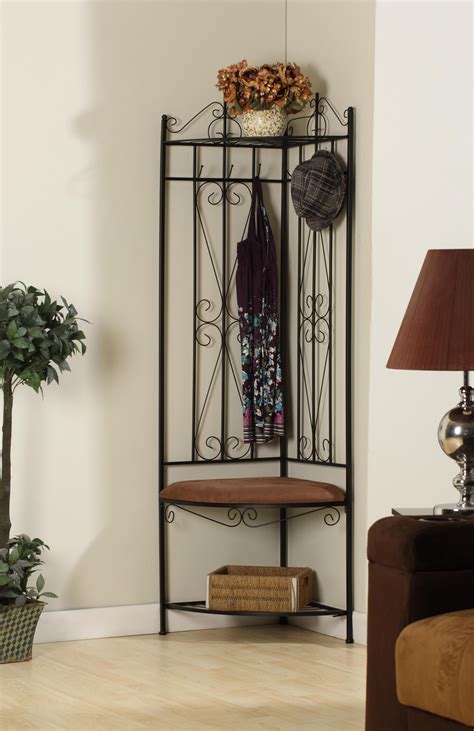 Clifland Corner Entryway Hall Tree Coat Rack With Bench, 6 Hooks, Black ...