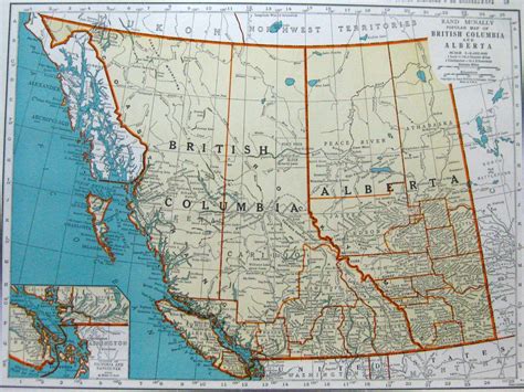 BRITISH COLUMBIA and ALBERTA Vintage Map from by UpcycleFarmer