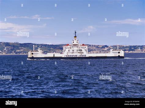 Car ferry Riace crossing Strait of Messina from Villa San Giovanni at mainland to Messina Sicily ...