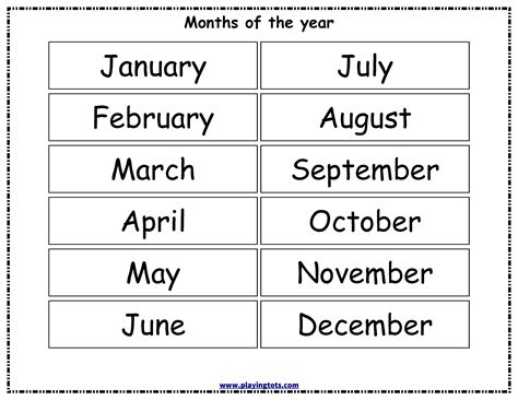 Months Of The Year Template