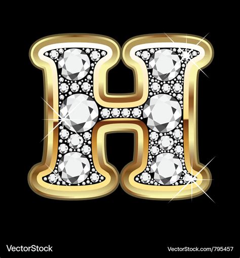 Letter h gold and diamond bling bling Royalty Free Vector