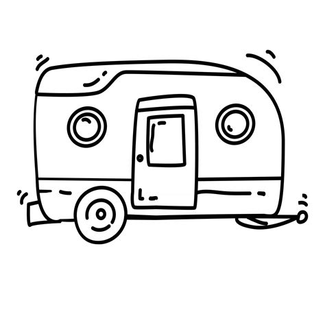 Hiking adventure caravan ,trip,travel,camping. hand drawn icon design, outline black, doodle ...