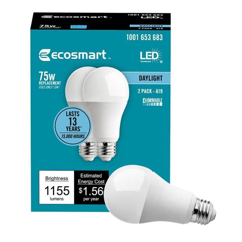 EcoSmart 75-Watt Equivalent A19 Dimmable Energy Star LED Light Bulb ...