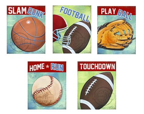 Sports Set of 3 Nursery Canvas Art Baby Boys Room Art