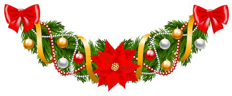 Christmas Garland Santa Claus Clip art - Christmas Pine Deco Garland with Poinsettia PNG Clipart ...