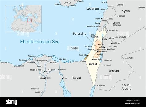 Illustrative map of Israel, Palestine, Lebanon and Gaza Stock Photo - Alamy