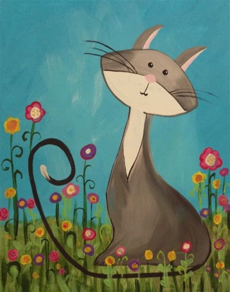 Easy-Canvas-Painting-Ideas-For-Beginners | Whimsical art, Animal paintings, Cat painting