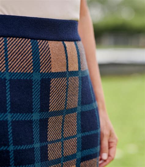 Navy/Brown/Teal | Womens Check Skirt | WoolOvers UK