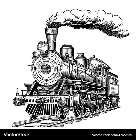 Steam locomotive vintage hand drawn sketch Vector Image