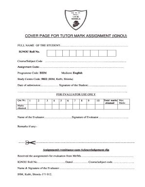 Ignou Assignment Cover Page Pdf - Fill Online, Printable, Fillable ...