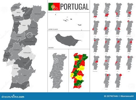Detailed Vector Map of Portugal Regions with Flag Stock Vector - Illustration of braga, flag ...