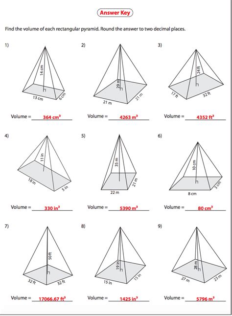 Volume Of A Pyramid Worksheets