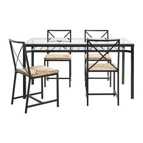 Ikea Modern Glass Dining Table w/ 4 Chairs - AptDeco