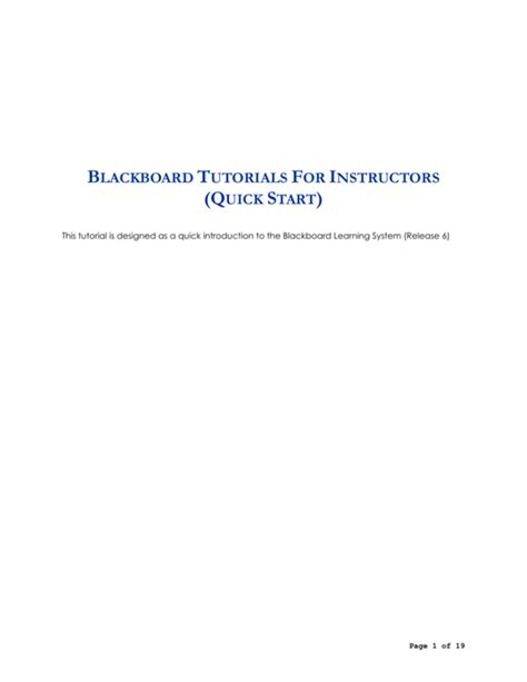 BLACKBOARD TUTORIALS FOR INSTRUCTORS