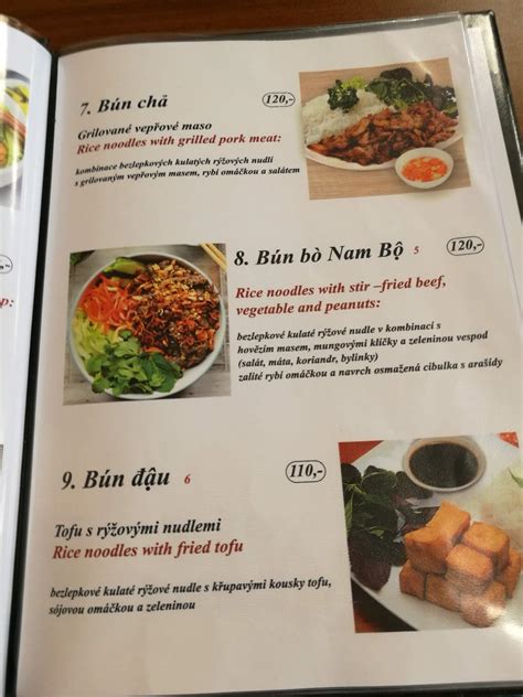 Menu at Pho-king restaurant, Brno