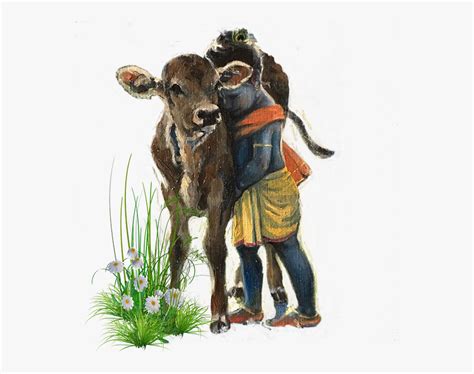 Krishna With Cow Painting , Free Transparent Clipart - ClipartKey