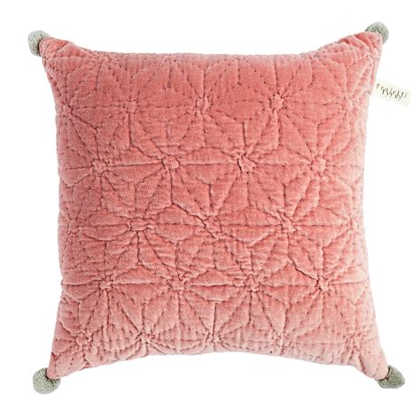This gorgeous cotton velvet pink cushion is hand quilted in India. Its sumptuous and soft with a ...