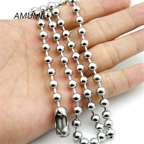 AMUMIU 6mm MENS BALL CHAIN NECKLACE,40cm 70cm, Stainless Steel necklace, wholesale HZN017-in ...