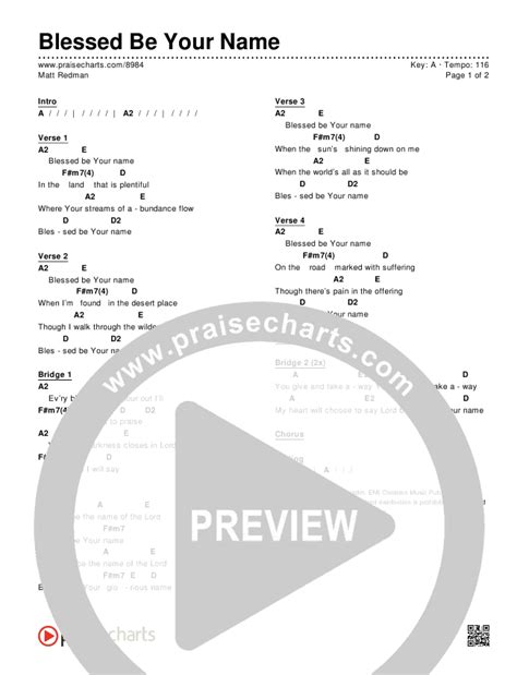 Blessed Be Your Name Chords PDF (Matt Redman) - PraiseCharts