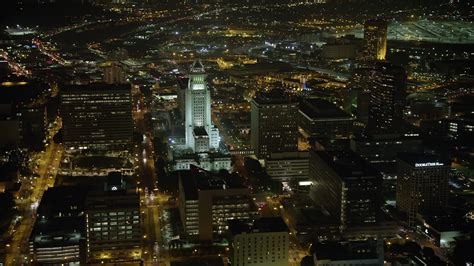 5K stock footage aerial video of passing Los Angeles City Hall ...