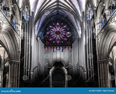 Nidaros Cathedral, Organ and Stained Glass Window. Stock Photo - Image ...