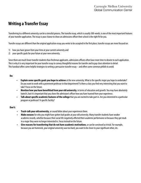 Sample Transfer College Essay | Templates at allbusinesstemplates.com