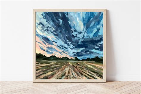 Stormy Sky Giclée Fine Art Print, Thunderstorm Painting, Summer Storm, Rural Landscape Painting ...