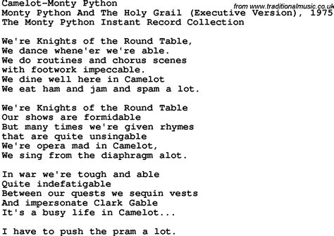 Novelty Song: Camelot-Monty Python lyrics