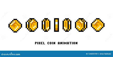 Animation Of Coins. Pixel Art 8 Bit Objects. Set Of Icons For Vintage Computer Video Arcades ...