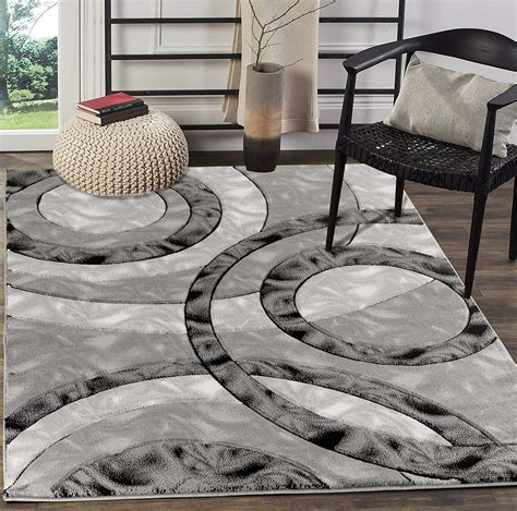 Glory Rugs Area Rug Modern 8x10 Grey Black Circles Geometry Soft Hand Carved Contemporary Floor ...
