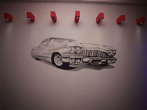 Cadillac Classic Car Pencil Sketch on wall by agha mazhar on Dribbble