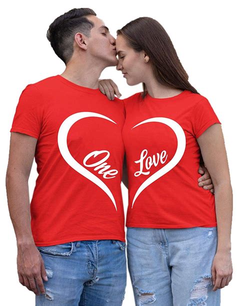 Buy Hangout Hub Couple T-shirts One Love Heart Printed Matching Combo Twinning Tees Valentine ...