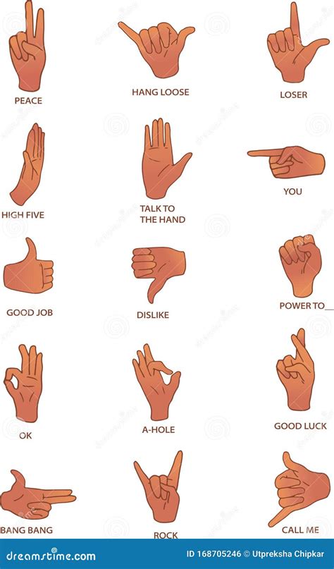 Vector Hand Gestures with Meanings Stock Vector - Illustration of flat ...