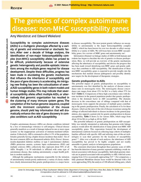 (PDF) The genetics of complex autoimmune diseases: Non-MHC susceptibility genes