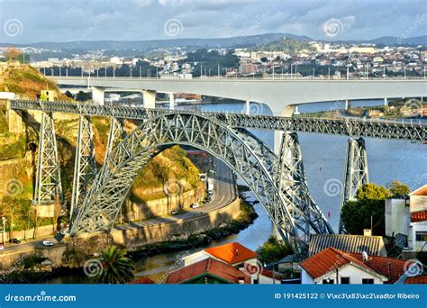 Old and New Railway Bridges Over Douro River in Oporto Stock Photo ...