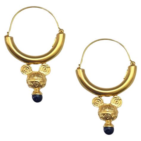 Blue Sapphire Creole-Style Diamond Gold Hoop Earrings at 1stDibs