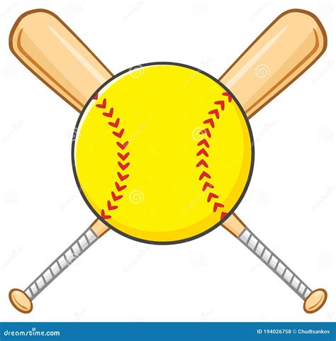 Yellow Softball Over Crossed Bats Logo Design Stock Vector ...