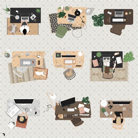 Flat Vector Home Office Furniture Top View PNG | Toffu Co